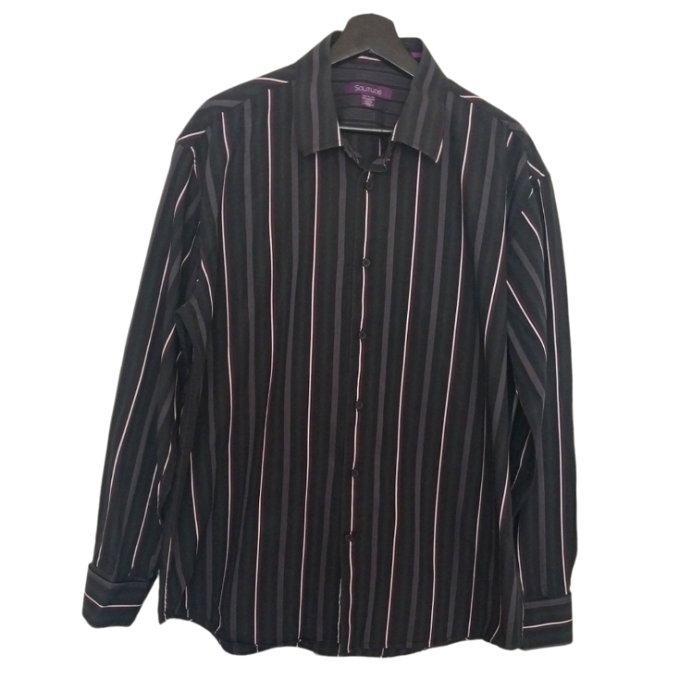 Solitude Long Sleeve Size XL cottonCasual Button-Down Stripped Black purple pink